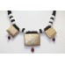 Women necklace silver gold rhodium glass pearl stone tribal black thread C 471